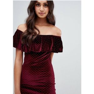 ASOS Girls on Film Bardot Velvet Bodycon Dress